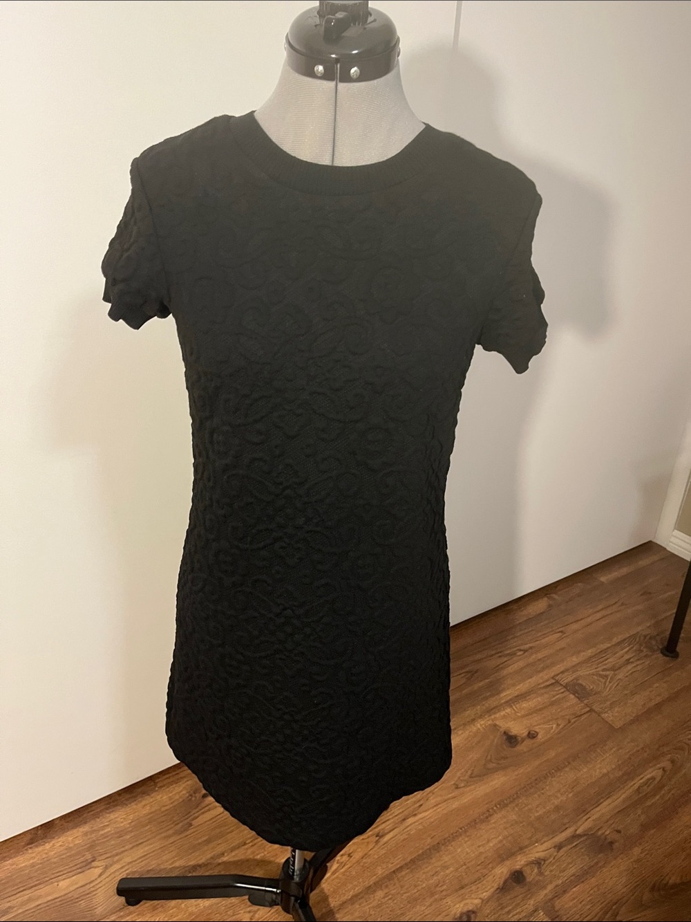 Zara Black Short-Sleeve Textured Mini Dress